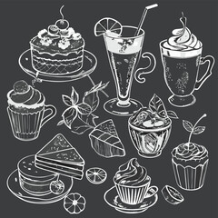 Meticulously crafted visuals that showcase mouthwatering desserts, energizing coffee, and soothing tea. With their captivating charm and enchanting chalk-style appearance