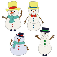 Colorful Snowman Clipart Set for Lovers of Winter Season. This Winter Theme Snowman Vector Suits Christmas Celebration