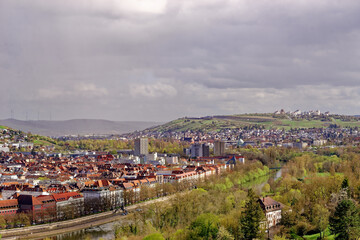 A beautiful day in the medieval city of Wurzburg on a rainy day.