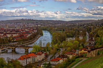 A beautiful day in the medieval city of Wurzburg on a rainy day.
