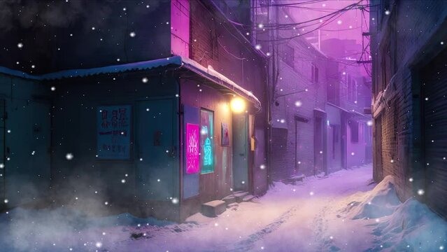 night city street winter and light