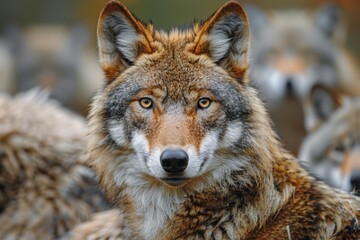 Obraz premium Intense Gaze of a Wild Wolf in Its Natural Habitat