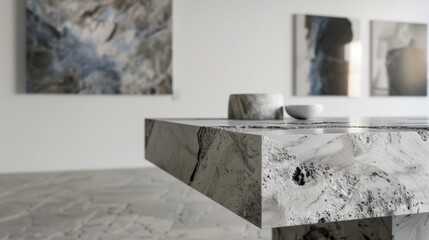 Art museum gallery exhibition with marble stand shelf mock up