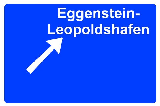 Illustration eines Autobahn-Ausfahrtschildes mit der Beschriftung "Eggenstein-Leopoldshafen"	