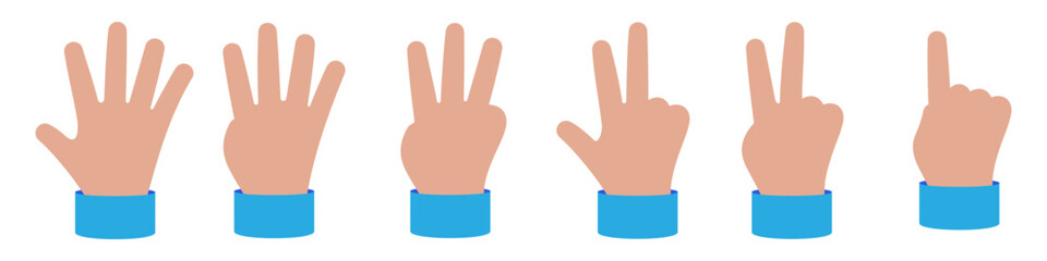 Hand set. Hand shows finger. Hand shows gesture. Vector illustration.