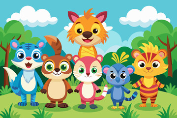Obraz na płótnie Canvas Colorful set of little cartoon animals characters