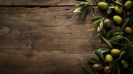Olive fruit laying on wooden table background