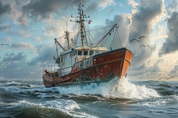Obraz premium Giant trawler sailing in the ocean