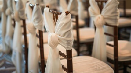 Fototapeta na wymiar Chairs lined with white cloth covers AI generated