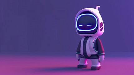 3D astronaut character standing in neon room. copy space for text