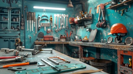 Home workshop tool garage background concept