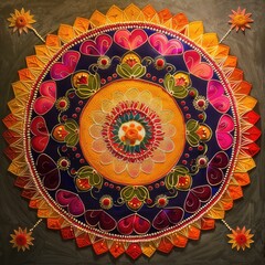 Spiritual symbol of circular rangoli design. Happiness drawing, new aesthetic design.
