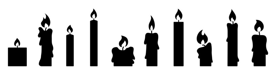 Vector candle silhouette collection. Burning candles collection.
