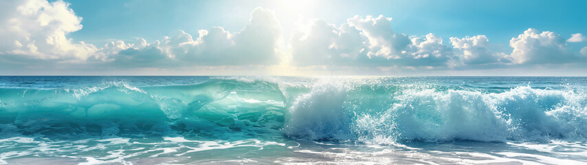  Big ocean wave on a rocky shore. - obrazy, fototapety, plakaty