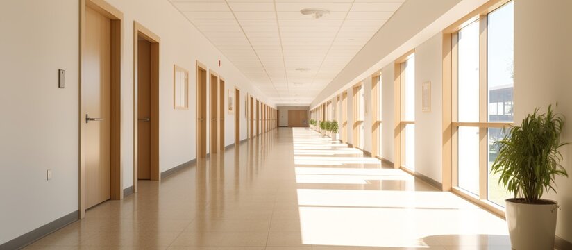 luxury and modern hotel interior corridor with cheerful yellow walls with ornamental plants.luxury hotel concept