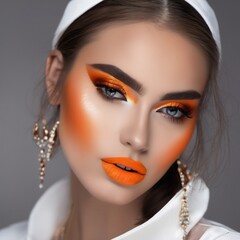 portrait of a woman with orange makeup