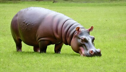 A Hippopotamus Grazing On Lush Green Grass