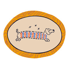 Sewing kit illustration, sewing tools and supplies, sewing hoop, thread paintings, wooden frame