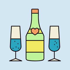 Bottle of champagne and two glasses vector icon - 779172590