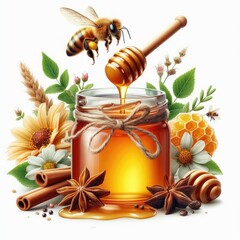 honey and bee - obrazy, fototapety, plakaty