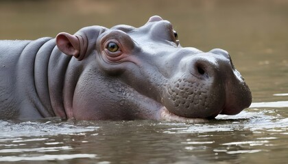 A Hippopotamus With Its Eyes Focused On A Distant