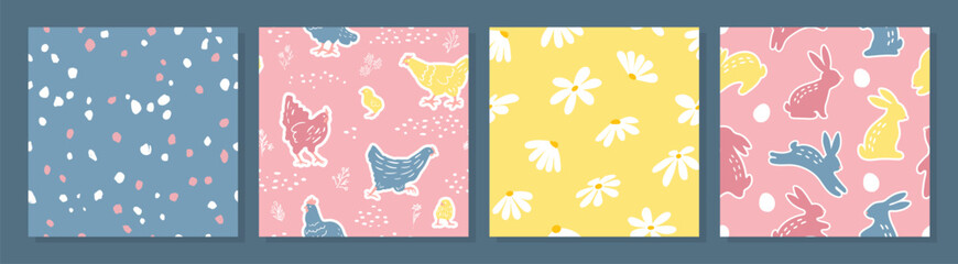 Set of seamless pattern with bunnies and chicken for Easter and other users. Vector design for textiles,covers,packaging,prints,promotional materials,interior decor and more.
