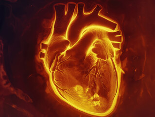 Illustration of an ultrasound examination of the human heart, for diagnosing diseases.