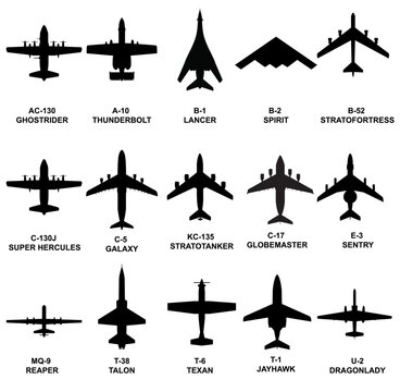 USAF Support and Trainer Aircraft Silhouette Pack - Vector Drawing
