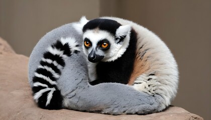 A Lemur With Its Tail Curled Around Its Body Rest