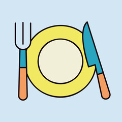 Plate, fork and knife isolated vector icon - 779174373