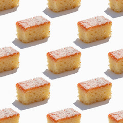 Seamless pattern with Pineapple Coconut Cake on white background.