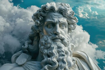 a statue of a man with a beard and clouds