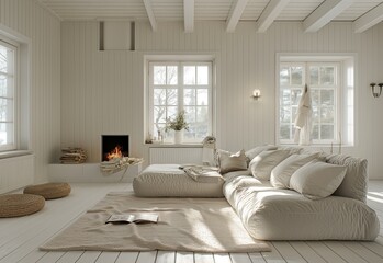 Fototapeta premium Interior design of modern apartment. Interior mockup. Scandinavian interior design. Generative AI