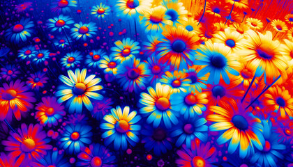 Fototapeta na wymiar An abstract, heat-mapped interpretation of a daisy field