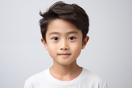 Asian Child boy with white background. Nursery school. Childhood professions. School holidays. Topics related to childhood. Japanese. Chinese. Asian country.