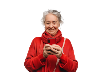 Smiling Caucasian Senior Woman Using Smartphone