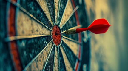 Visual representation of success, achievement, and goal attainment. Dart accurately hits the bullseye, symbolizing precision and focus.