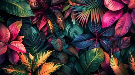 Vivid jungle design with exotic leaves for summer. Perfect for websites and marketing.