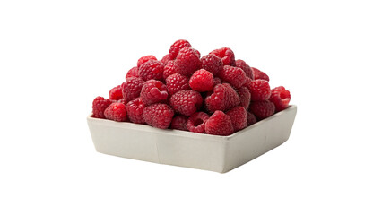 Raspberries in a wooden box. Isolated on a transparent background.