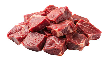 Fototapeta premium Pile of raw beef meat isolated on transparent background. Top view.