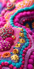 close up of colorful knitting