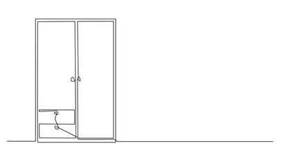 continuous line of clothes storage cupboard.flat wardrobe illustration drawn in one vector line. single line wardrobe home interior