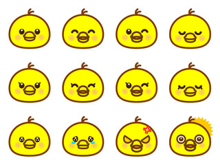 かわいいヒヨコの喜怒哀楽アイコンイラスト素材セット © kiko