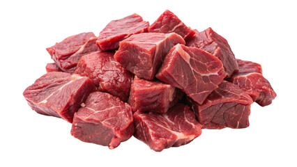 Obraz premium Pile of raw beef meat isolated on transparent background. Top view.