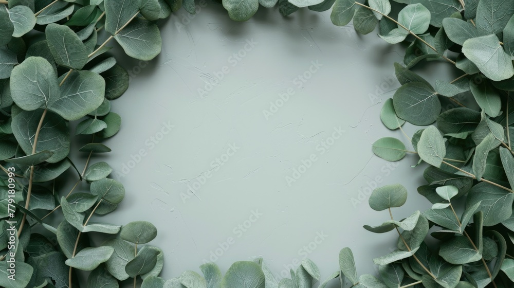 Poster A simple and elegant wreath of green leaves on a clean white background. Perfect for various design projects