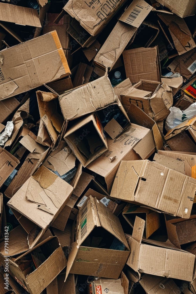 Aufkleber a cluttered pile of cardboard boxes and various items. suitable for inventory or storage concepts
