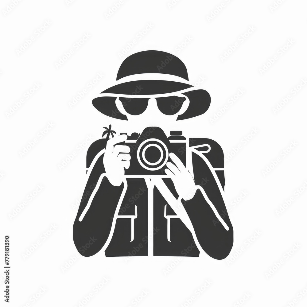 Aufkleber a man in a hat capturing a moment with a camera. suitable for photography themes
