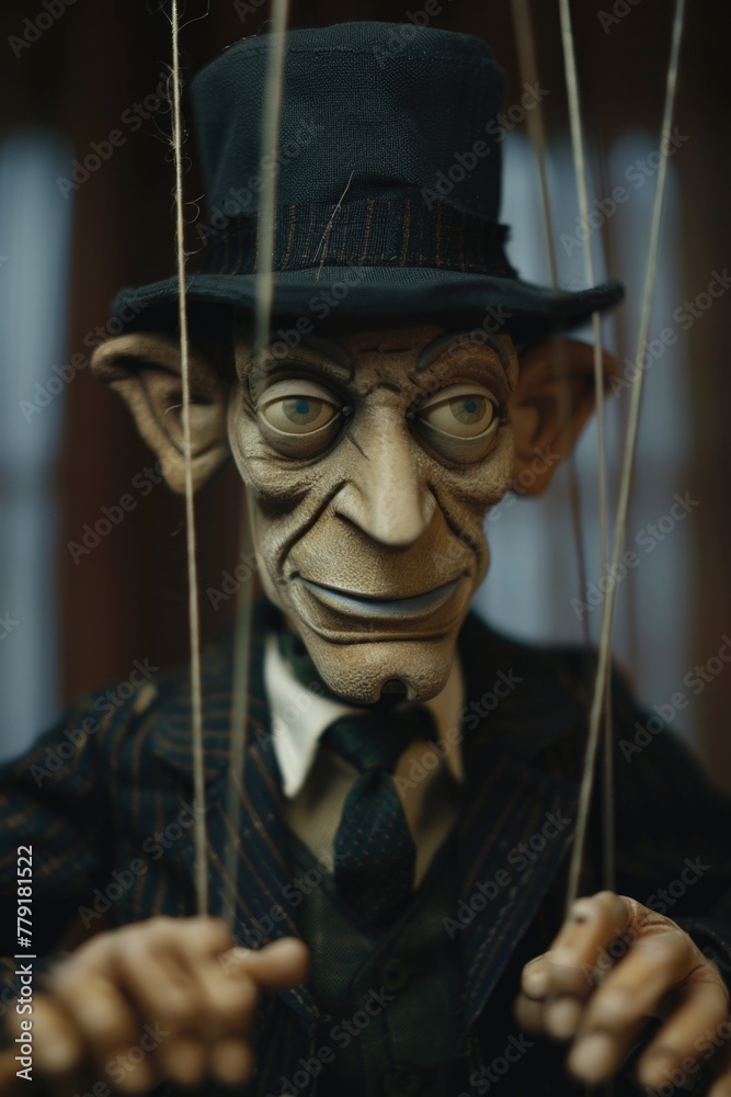 Poster a puppet of a man in a suit and tie. suitable for business concepts