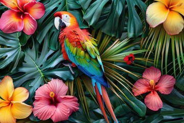 A vibrant parrot perched on a lush plant, perfect for nature themes