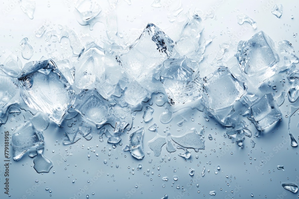 Poster A bunch of ice cubes sitting on top of a table. Suitable for various beverage and refreshment concepts